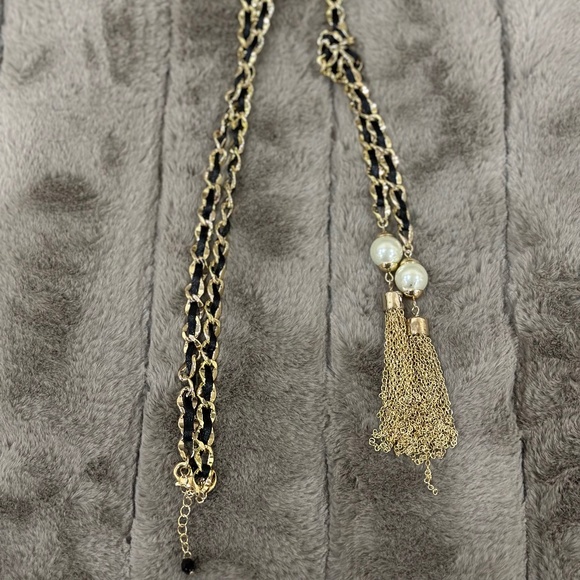 White House Black Market Woven Rope Chain Pearl Statement Lariat Knot Necklace - Picture 3 of 5